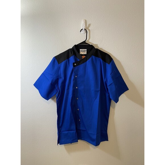Happy Chef Uniform Shirt Lot Of 2 Mens Medium Blue Snap Button Front #517 New - Picture 2 of 9
